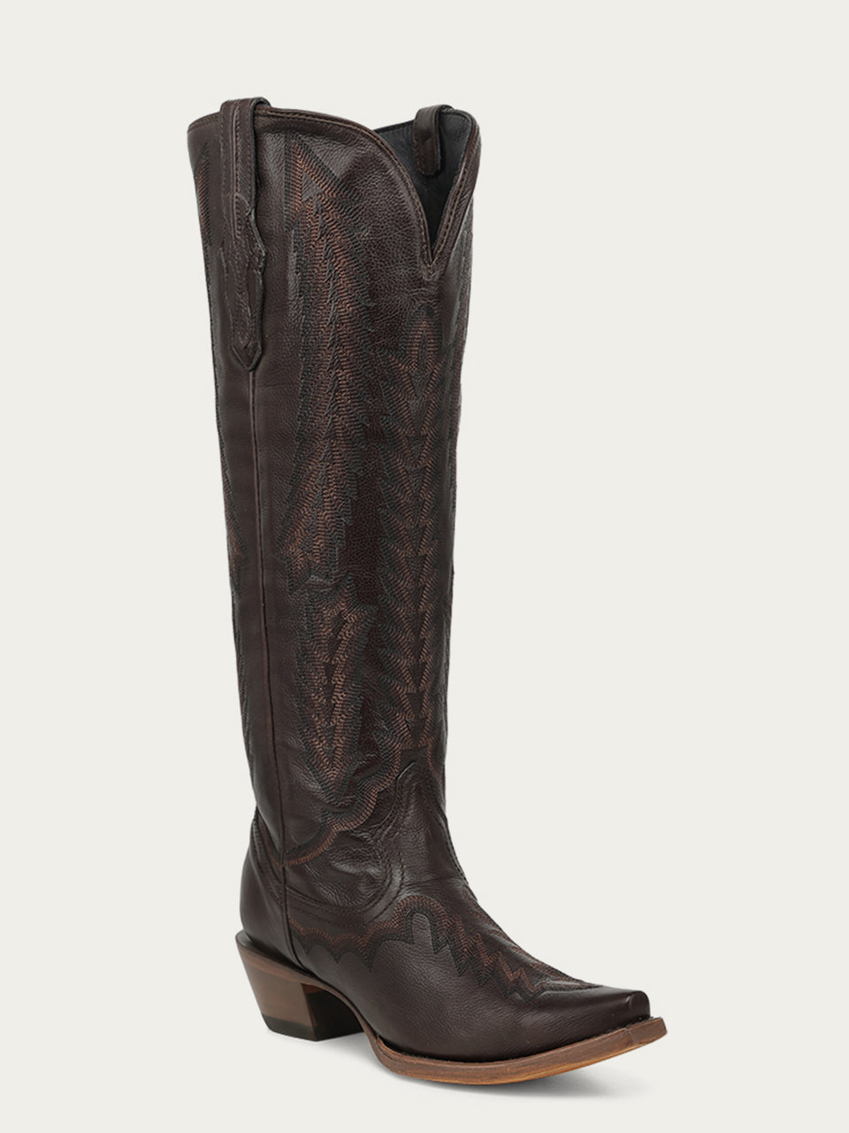 Women's Corral Chocolate Genuine Leather Boots with Serrated Pattern Embroidery Tall Top