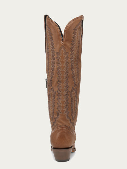 Women's Corral Honey Genuine Leather Boots with Serrated Pattern Embroidery Tall Top Cowboy Boot