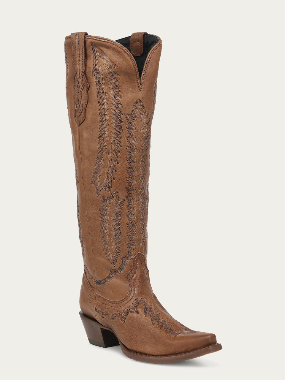 Women's Corral Honey Genuine Leather Boots with Serrated Pattern Embroidery Tall Top Cowboy Boot