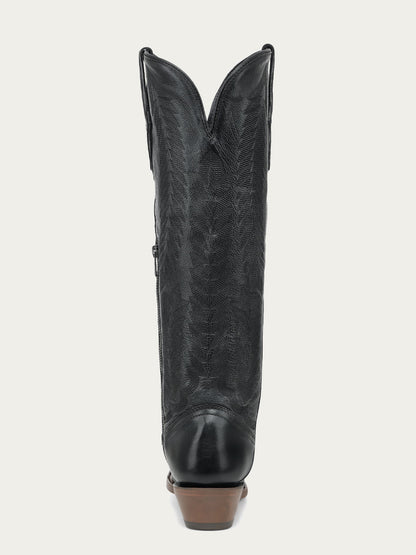 Women's Corral Black Genuine Leather Boots with Serrated Pattern Embroidery Tall Top