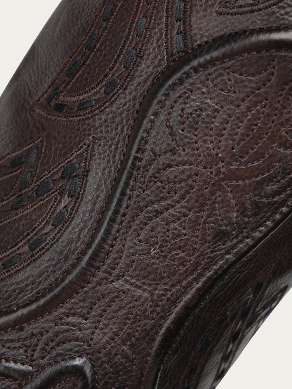 Women's Corral Chocolate Genuine Leather Boots with Raised Woven Embroidery Tall Top