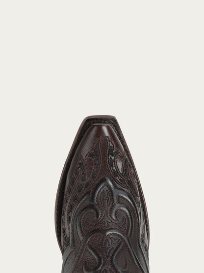 Women's Corral Chocolate Genuine Leather Boots with Raised Woven Embroidery Tall Top