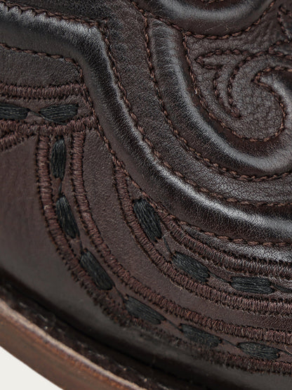 Women's Corral Chocolate Genuine Leather Boots with Raised Woven Embroidery Tall Top