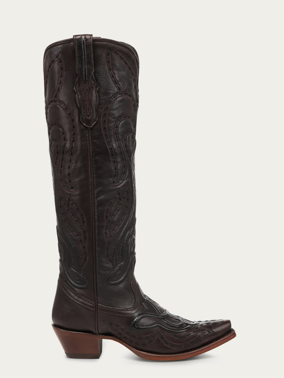 Women's Corral Chocolate Genuine Leather Boots with Raised Woven Embroidery Tall Top