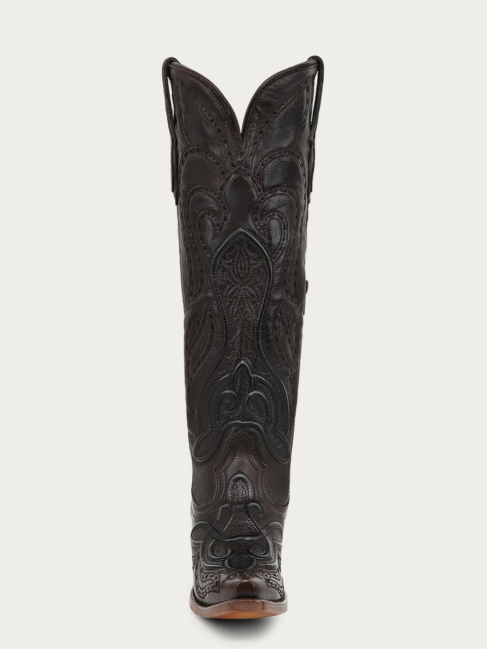 Women's Corral Chocolate Genuine Leather Boots with Raised Woven Embroidery Tall Top