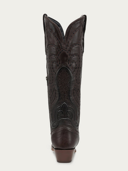 Women's Corral Chocolate Genuine Leather Boots with Raised Woven Embroidery Tall Top