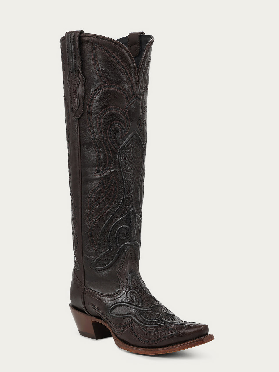 Women's Corral Chocolate Genuine Leather Boots with Raised Woven Embroidery Tall Top