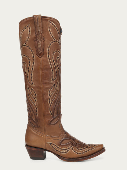 Women's Corral Honey Genuine Leather Boots with Raised Woven Embroidery Tall Top Cowboy Boot