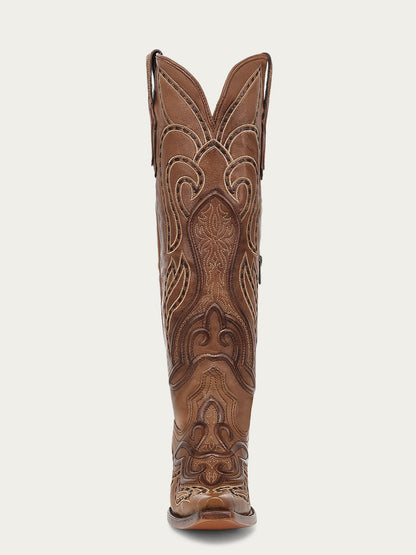 Women's Corral Honey Genuine Leather Boots with Raised Woven Embroidery Tall Top Cowboy Boot