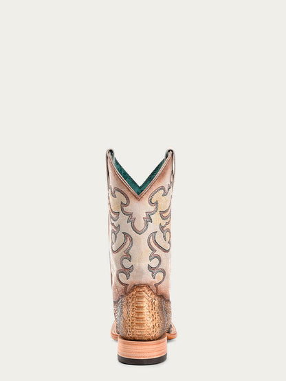 Women's Corral Beige Genuine Python Boots with Taupe Embroidery Wide