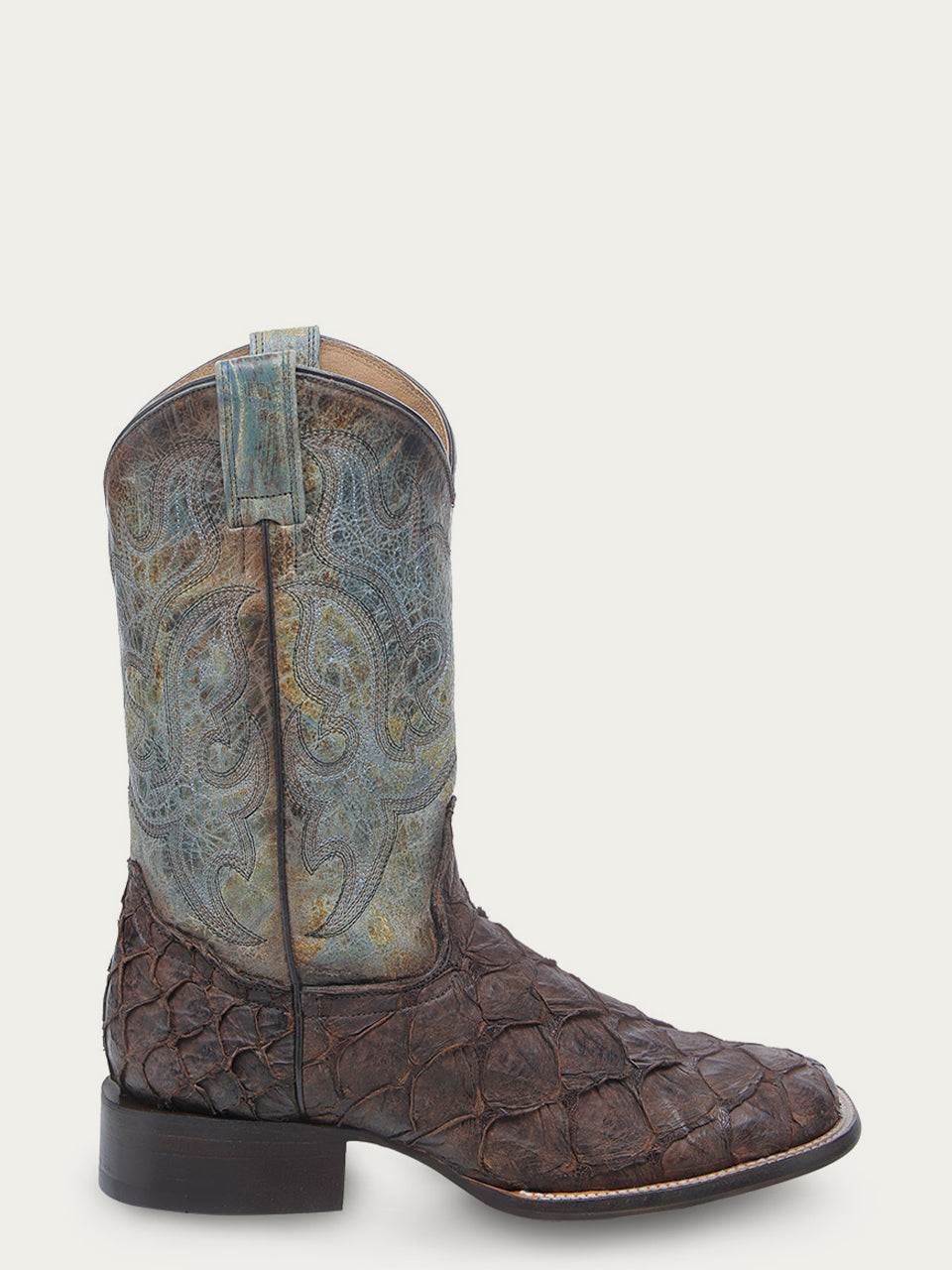 Men's Corral Tobacco Genuine Pirarucu Fish Boots with Embroidery