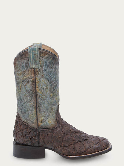 Men's Corral Tobacco Genuine Pirarucu Fish Boots with Embroidery