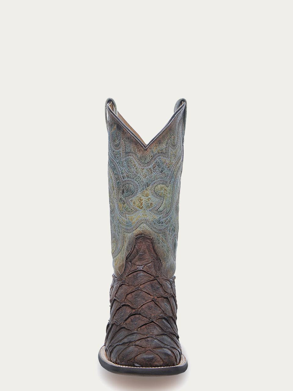Men's Corral Tobacco Genuine Pirarucu Fish Boots with Embroidery