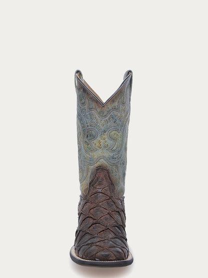 Men's Corral Tobacco Genuine Pirarucu Fish Boots with Embroidery