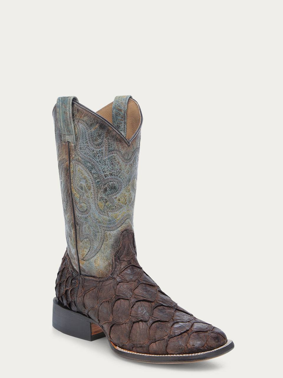 Men's Corral Tobacco Genuine Pirarucu Fish Boots with Embroidery