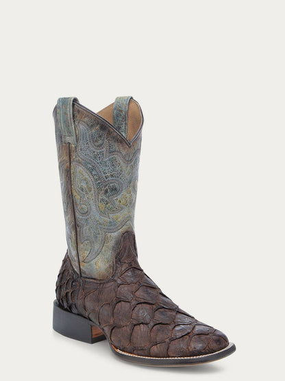 Men's Corral Tobacco Genuine Pirarucu Fish Boots with Embroidery