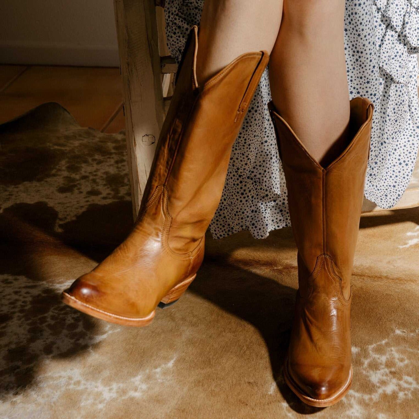 Women's Stetson Emory Leather Boots handcrafted tan with 13" shaft and antique finish