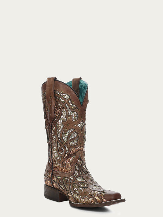 Women's Corral Brown Genuine Orix Boots with Glittered Inlay & Studs