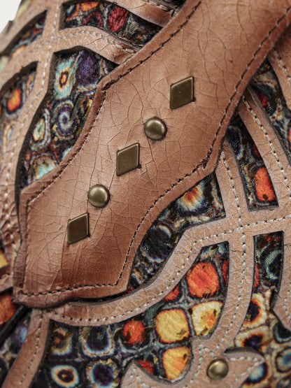 Women's Corral Bone Genuine Leather Boots with Multicolor Inlay & Studs