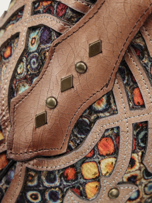 Women's Corral Bone Genuine Leather Boots with Multicolor Inlay & Studs