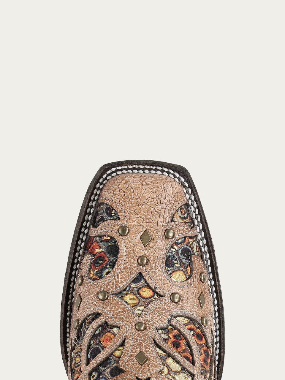 Women's Corral Bone Genuine Leather Boots with Multicolor Inlay & Studs