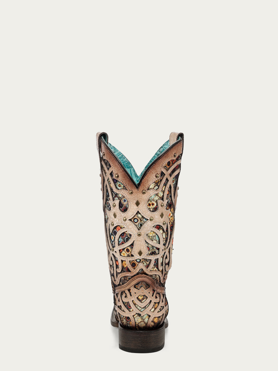 Women's Corral Bone Genuine Leather Boots with Multicolor Inlay & Studs