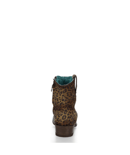 Women's Corral Leopard Print Genuine Leather Boots with Zipper Ankle Boot