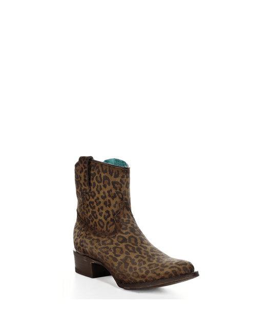 Women's Corral Leopard Print Genuine Leather Boots with Zipper Ankle Boot