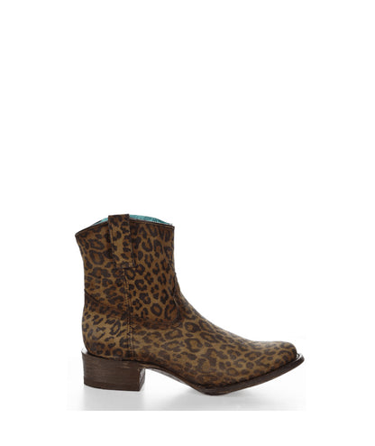 Women's Corral Leopard Print Genuine Leather Boots with Zipper Ankle Boot