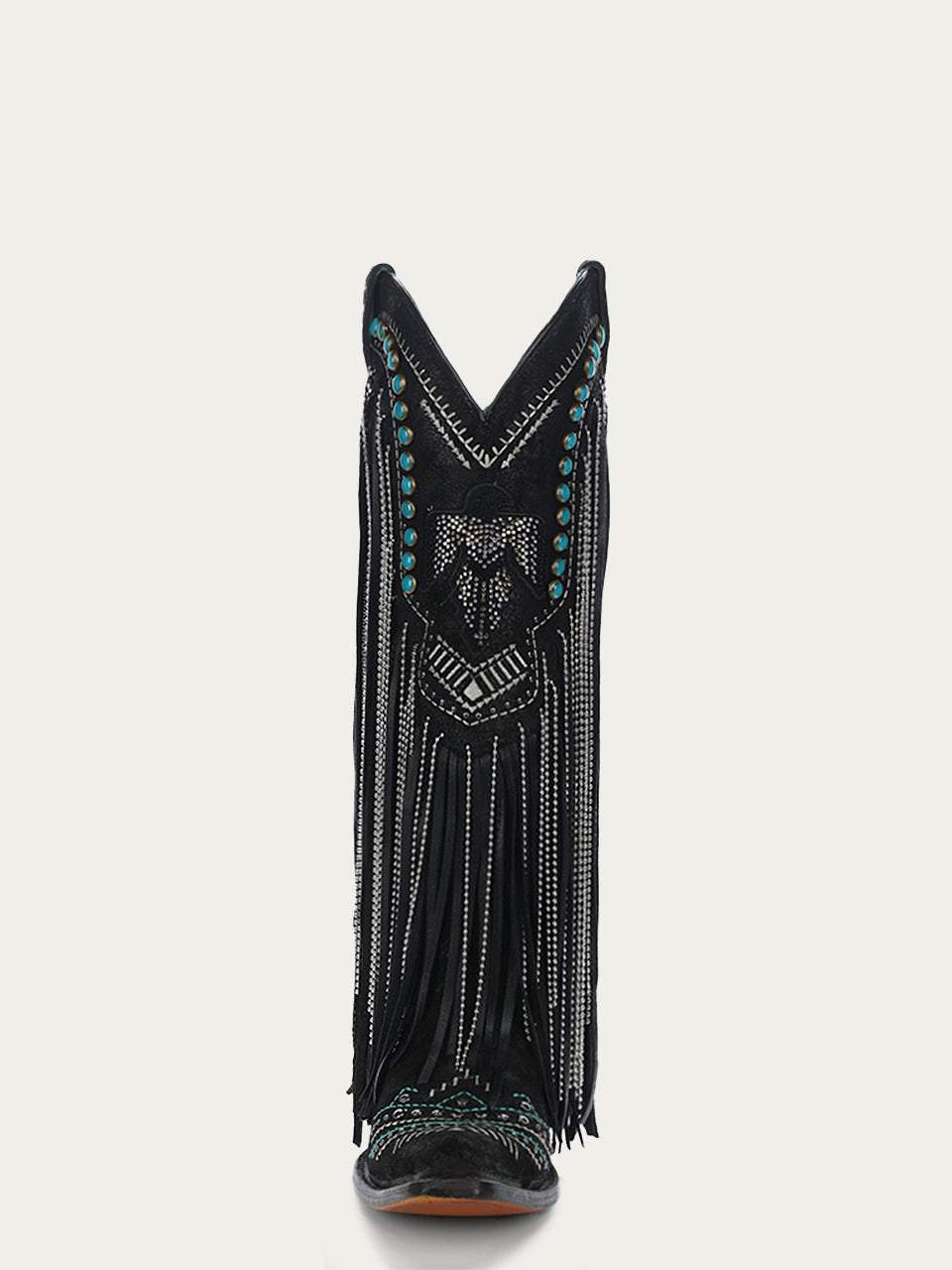 Women's Corral Black Genuine Leather Boots with Embroidery & Crystals Eagle & Lamb Fringes