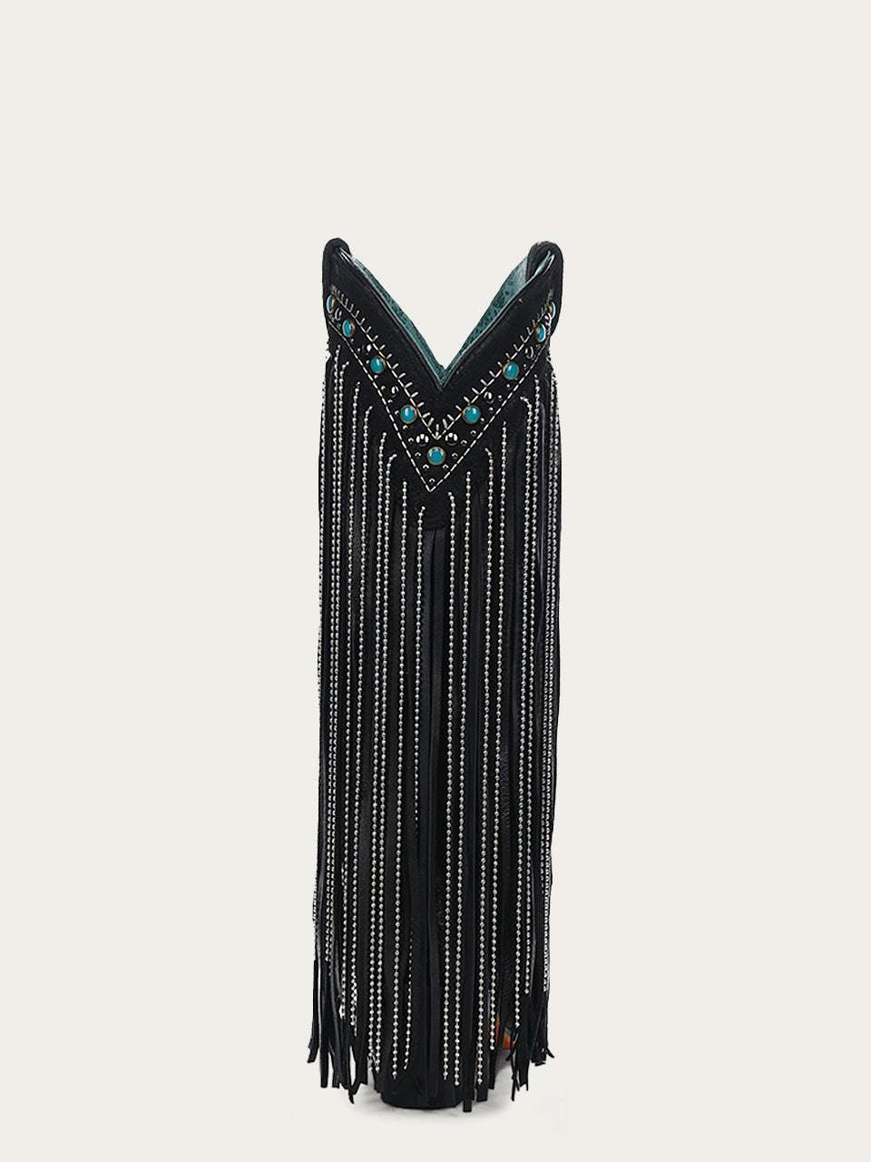 Women's Corral Black Genuine Leather Boots with Embroidery & Crystals Eagle & Lamb Fringes