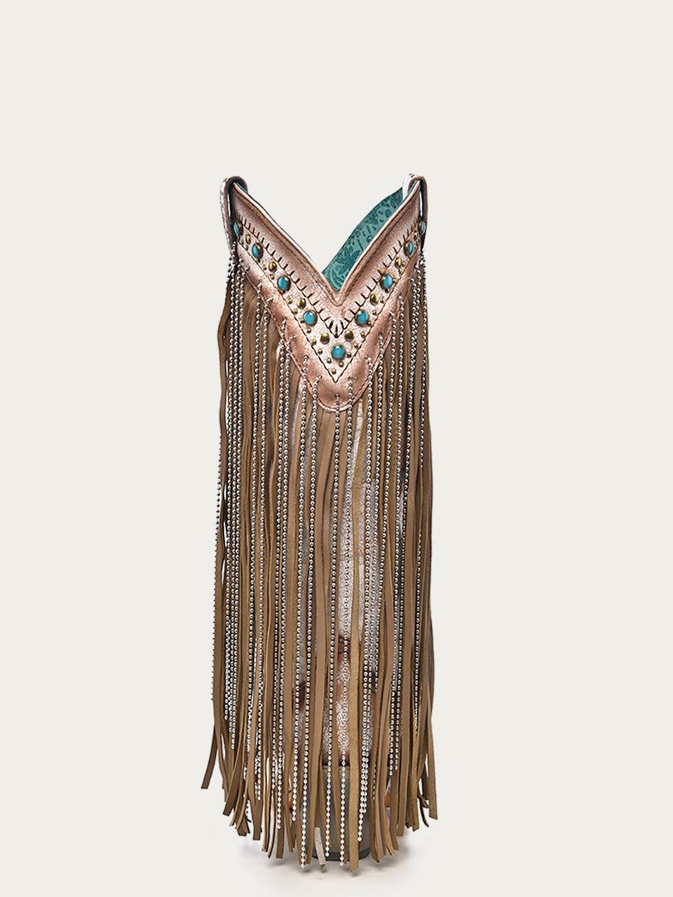 Women's Corral Beige Genuine Leather Boots with Embroidery & Crystals Eagle & Lamb Fringes