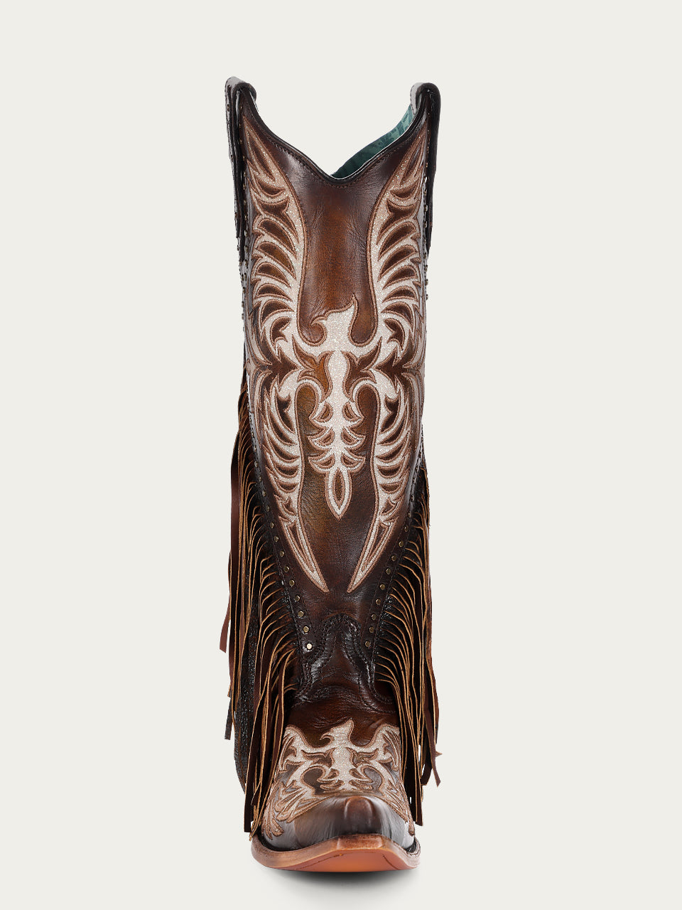 Women's Corral Honey Genuine Eagle Boots with Embroidery & Studs & Fringes Tall Top