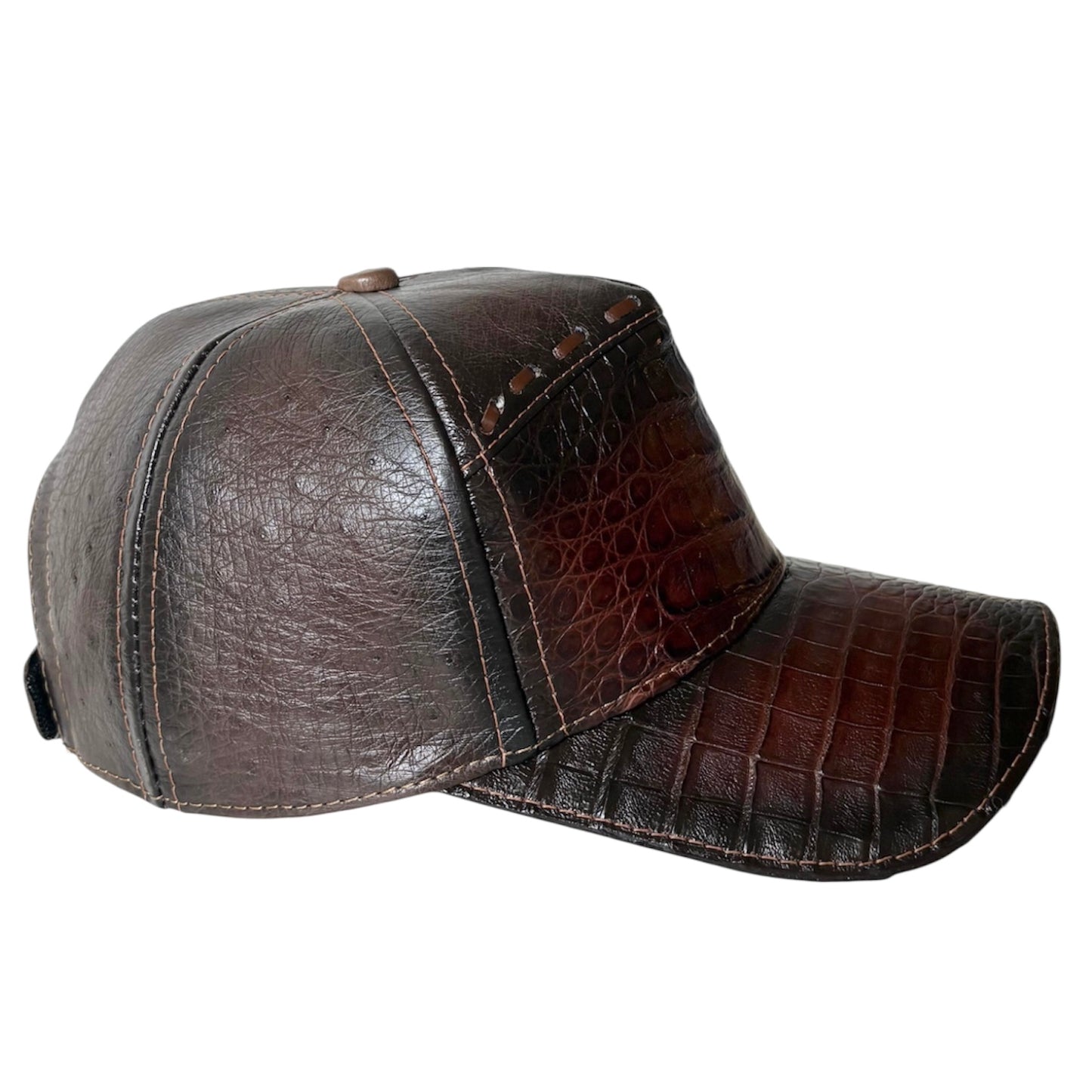 Brown Caiman Crocodile Alligator Belly Cap Real Adjustable Closure Handmade