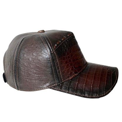 Brown Caiman Crocodile Alligator Belly Cap Real Adjustable Closure Handmade
