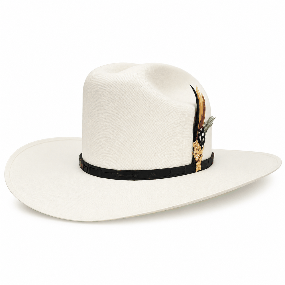 White Diamond 100000X Sinaloa Palm Straw Cowboy Hat – San Judas Gold Emblem