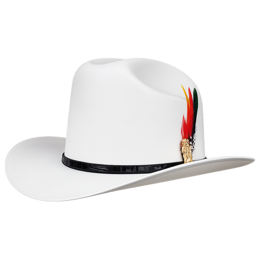 White Diamond 5000X Sinaloa Straw Cowboy Hat – Genuine Crocodile Leather Band – Authentic Gold San Judas