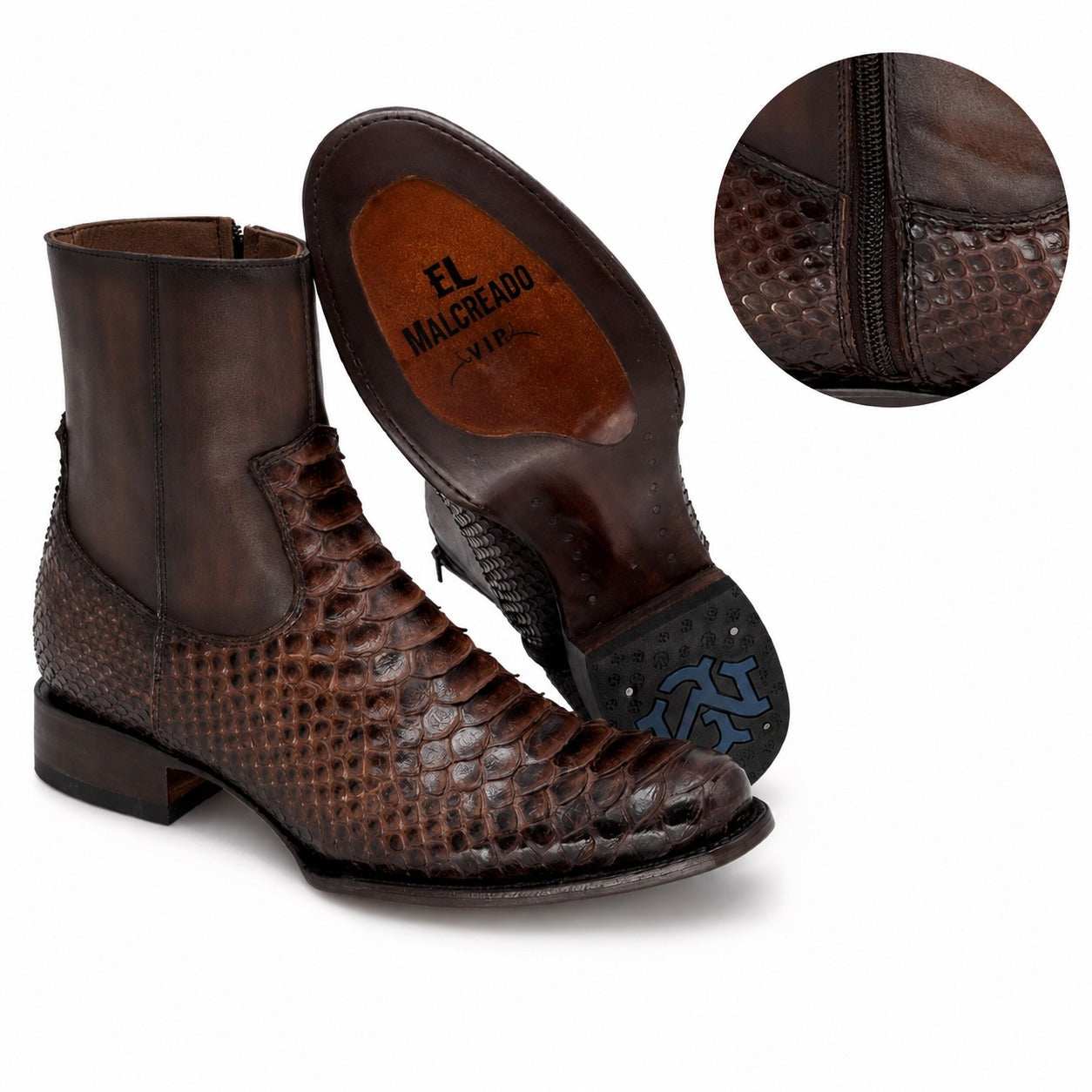 Men's El Malcreado Catrin Tobacco Genuine Python Botin Boots Handmade