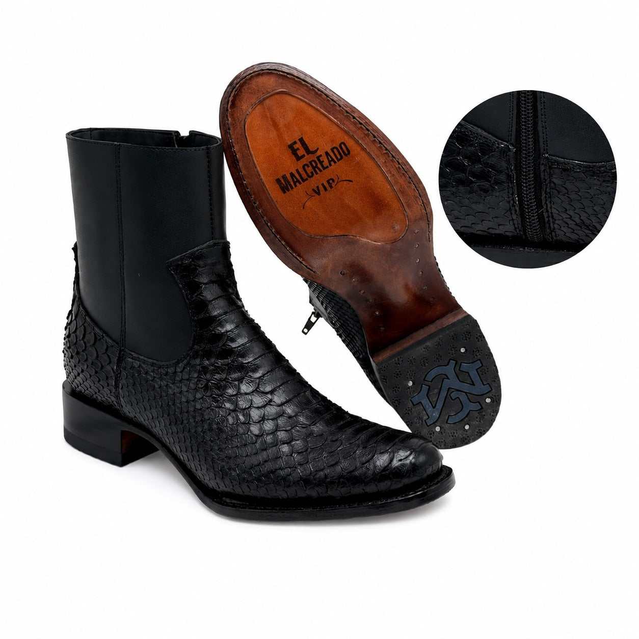 Men's El Malcreado Catrin Black Genuine Python Botin Boots Handmade