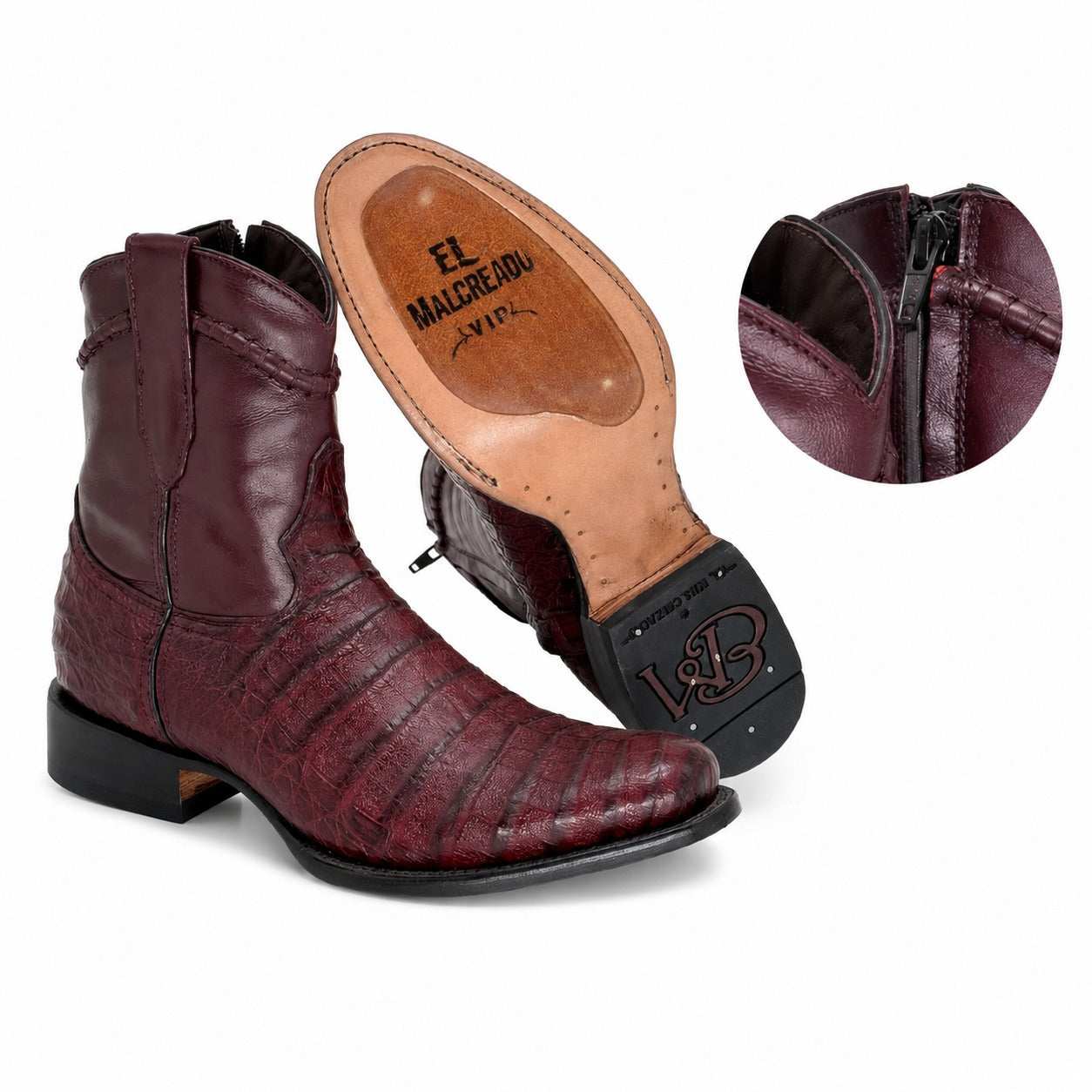 Men's El Malcreado Moy Burgundy Genuine Caiman Belly Botin Boots Handmade