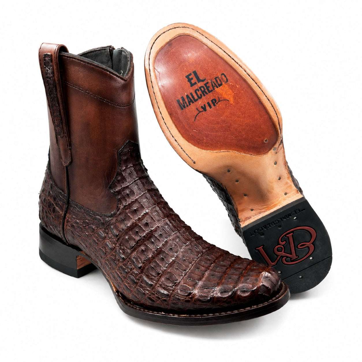 Men's El Malcreado Moy Tobacco Genuine Caiman Hornback Botin Boots Handmade