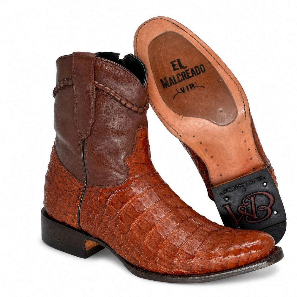 Men's El Malcreado Moy Cognac Genuine Caiman Belly Botin Boots Handmade