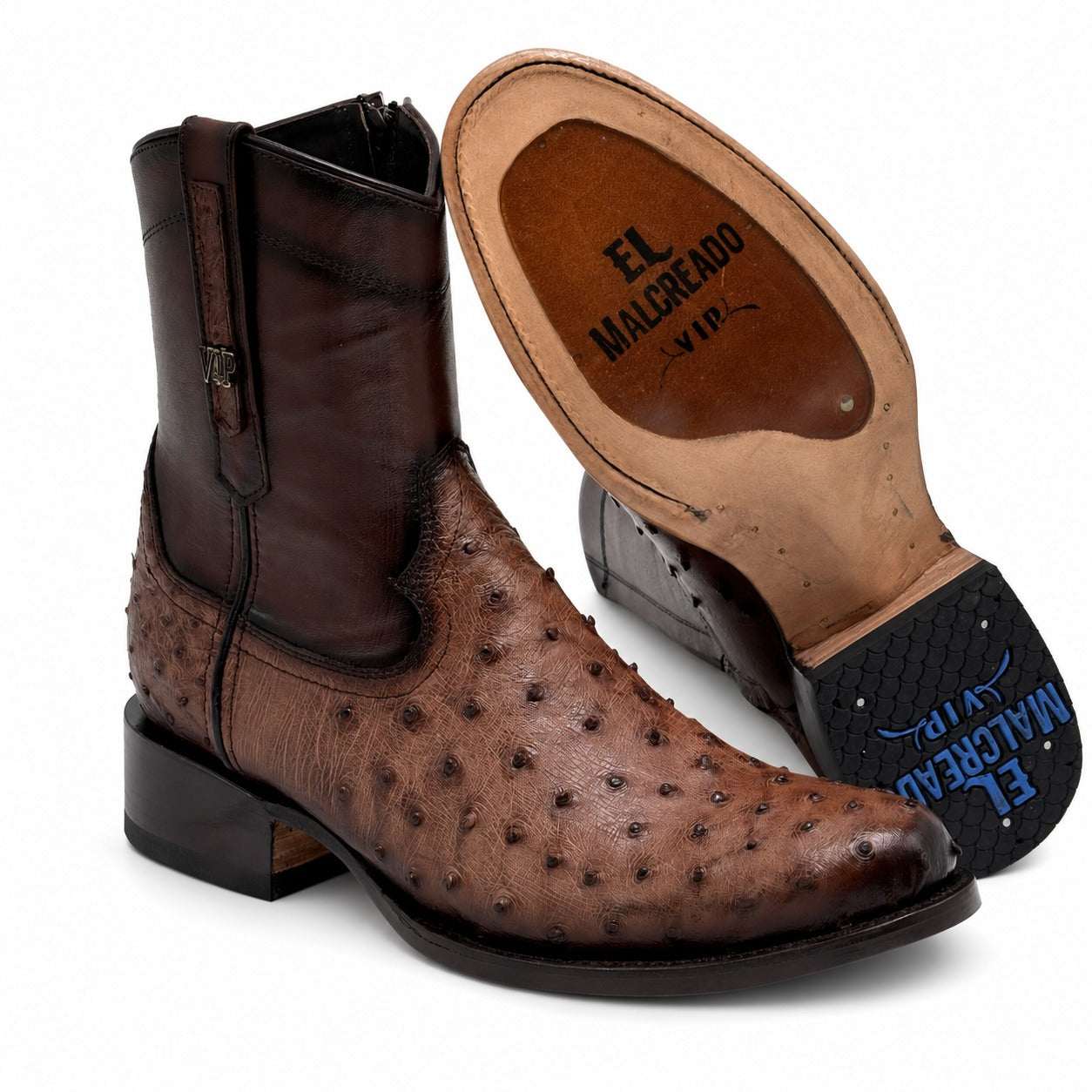 Men's El Malcreado Moy Brown Genuine Full Quill Ostrich Botin Boots Handmade