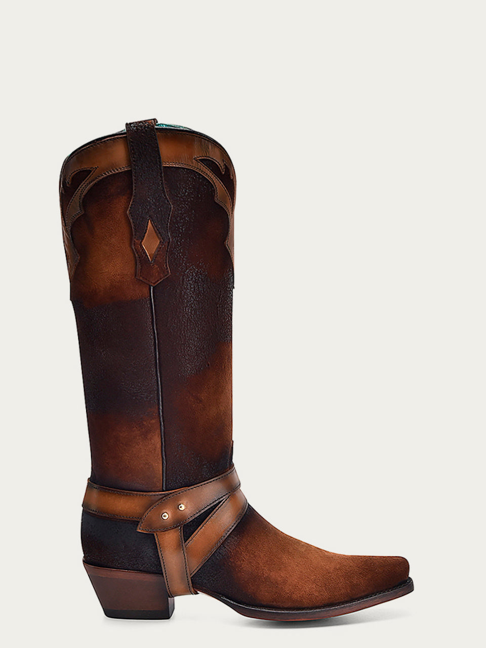 Women's Corral Dark Brown Genuine Lamb Leather Boots with Embroidery & Harness & Overlay