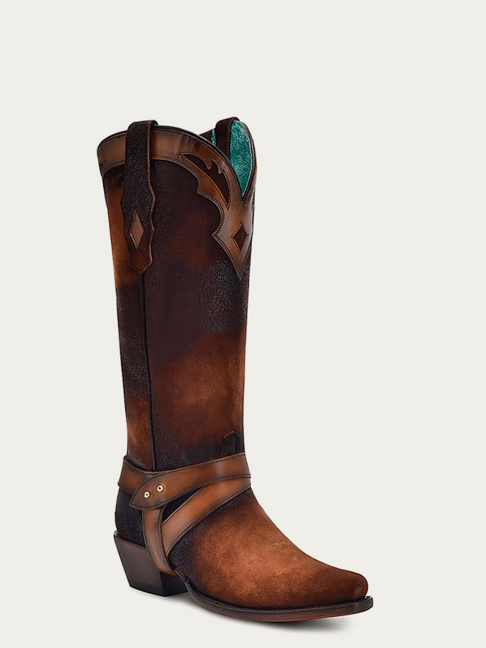 Women's Corral Dark Brown Genuine Lamb Leather Boots with Embroidery & Harness & Overlay