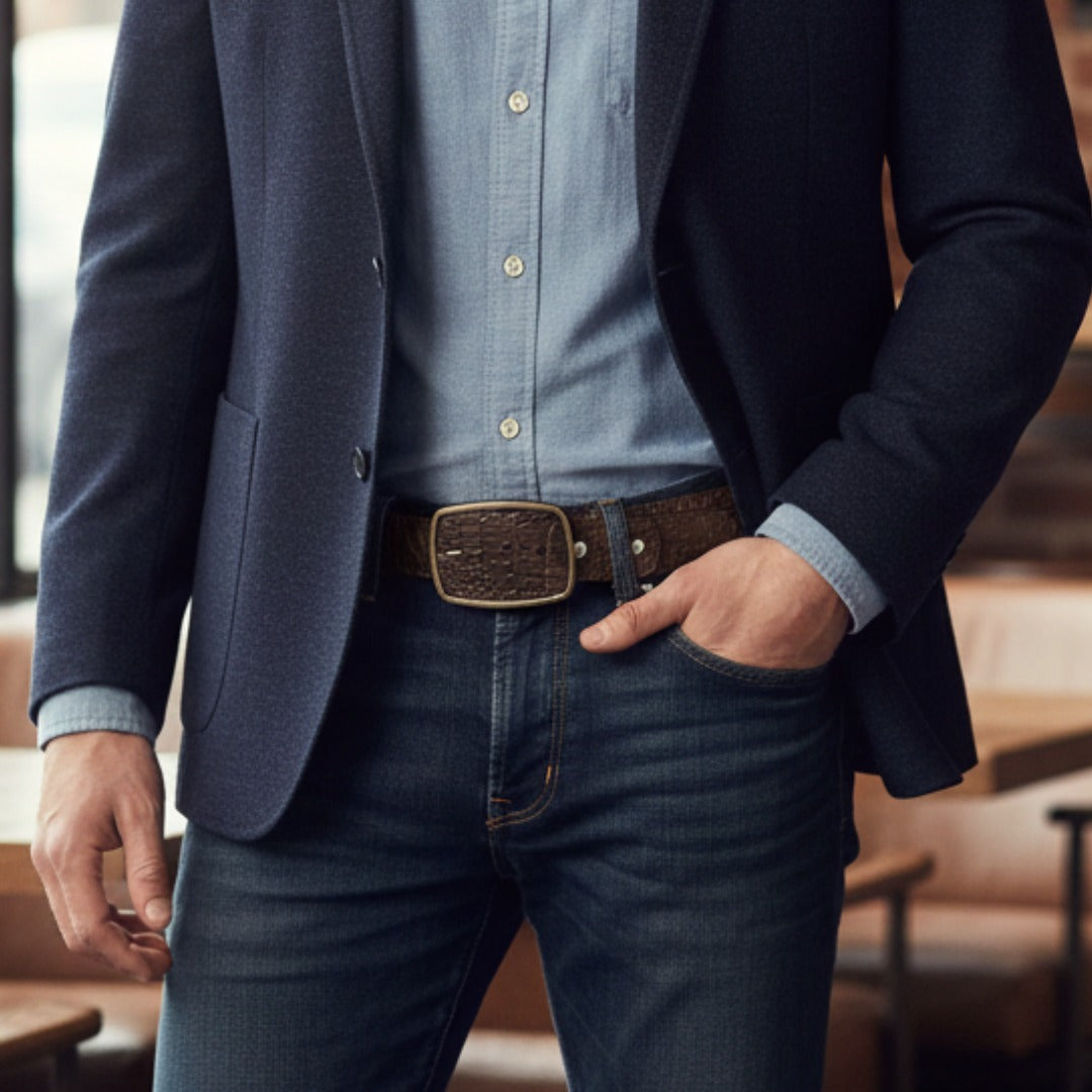 El Malcreado Brown Genuine Caiman Belt Handmade