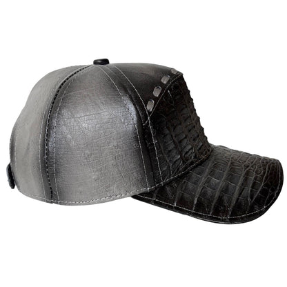 Grey Caiman Crocodile Alligator Belly Cap Real Adjustable Closure Handmade