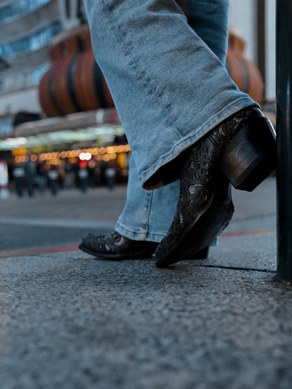 Women's Corral Black Genuine Leather Boots with Silver Full Inlay