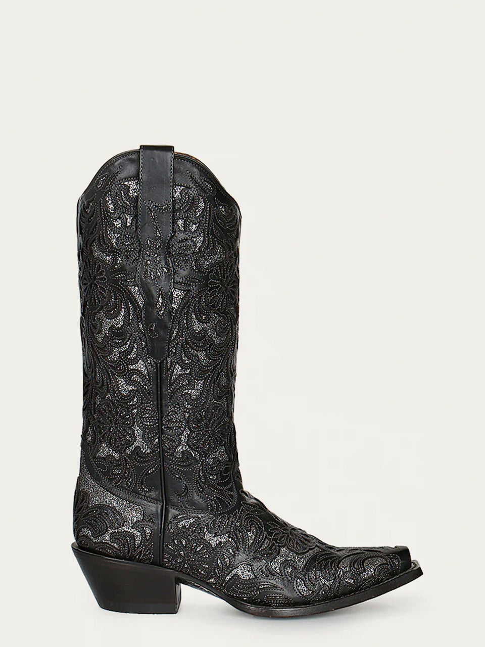 Women's Corral Black Genuine Leather Boots with Silver Full Inlay