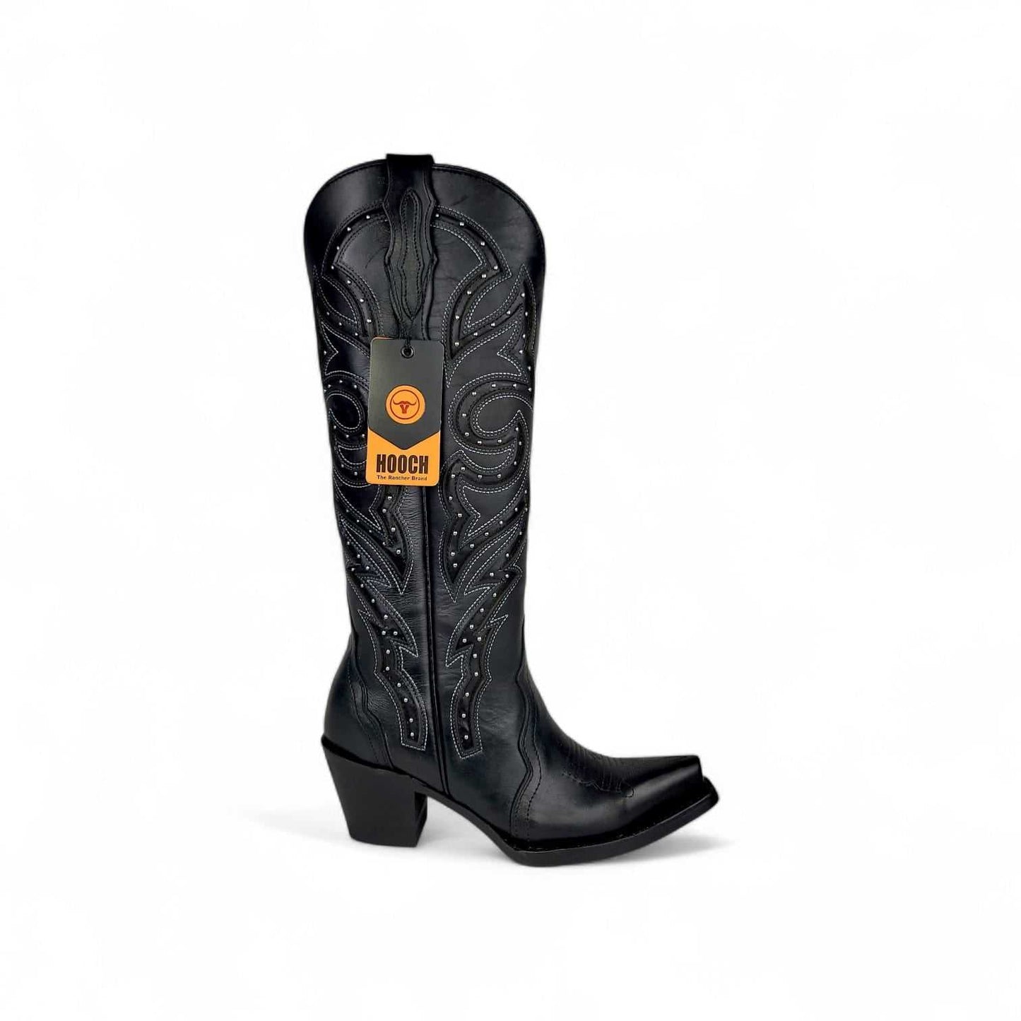 Hooch Boots Womens Snip Toe Tall Western Boot Luna – Black Genuine Leather